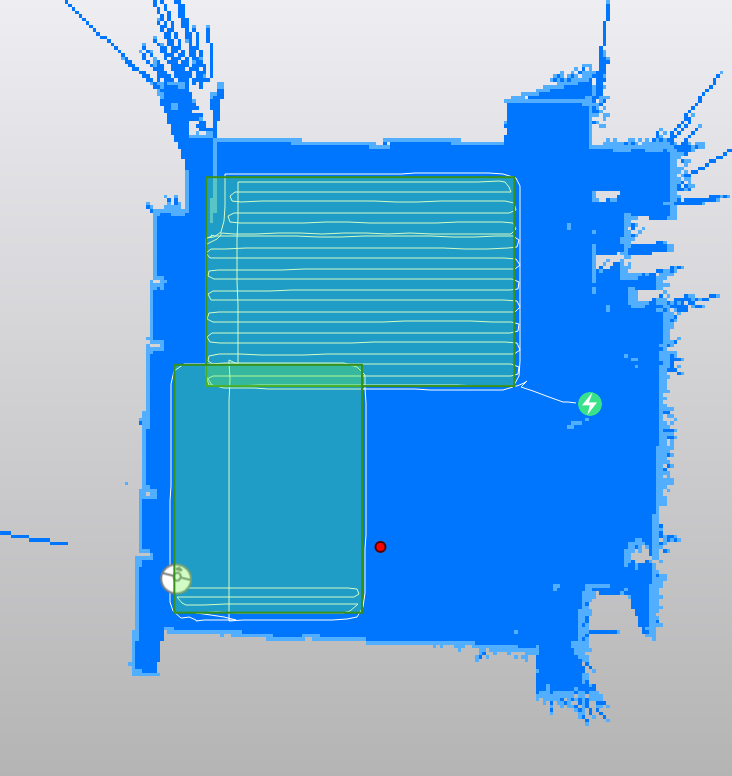Top view map of room generated by robot's LiDAR. Only some areas inside the room were measured.